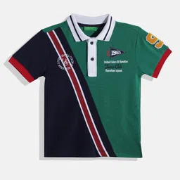United Colors of Benetton Boys Pure Cotton Striped & Colourblocked Polo Collar T-shirt-image-86