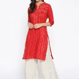 AURELIA Women Red Printed Straight Kurta-image-59