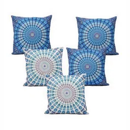 DIHIKA Blue & White 5 Pieces Abstract Printed Square Cushion Covers-picture-15