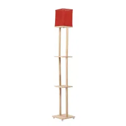 Sanded Edge Solid Wood & Fabric Red Kingston 3 Tier Shelf Floor Lamp in Solid Wood-56