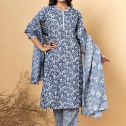 Readiprint Floral Printed Pure Cotton Straight Kurta With Trousers And Dupatta-29