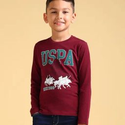 U.S. Polo Assn. Boys Maroon Printed Full Sleeves T-Shirt-image-49