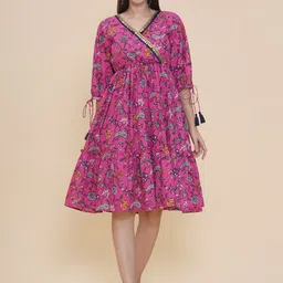 Modish Couture Women Ethnic Motifs Printed Puff Sleeve Fit & Flare Dress-image-5