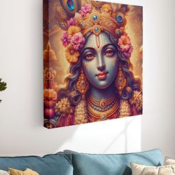 SAF Gold-Toned & Blue 1 Piece Canvas Religious Wall Paintings-5
