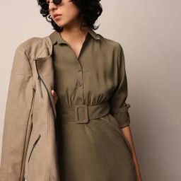 Only Dark Olive Regular Fit Midi Dress With Belt-image-22