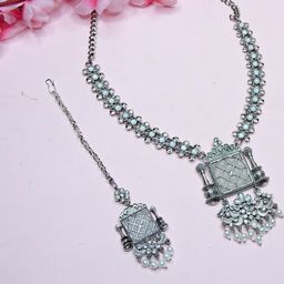 VATSALYA creation Alloy Silver Black Jewellery Set-image-92