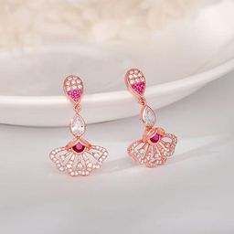 GIVA 925 Silver Rose Gold-Plated Zircon Floral Shaped Eyebright Dangler Earrings-picture-14