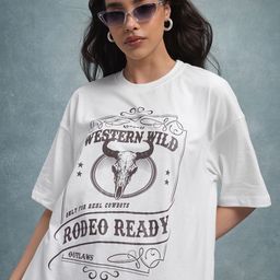 The Roadster Life Co. Typography Printed Drop-Shoulder Sleeves Oversized T-shirt-image-24