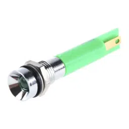 RS PRO Green Panel Mount Indicator 24V c.c., Mounting Hole Size 8 mm, Termination Type Solder Tab, IP Rating IP67, Model No 212008-20