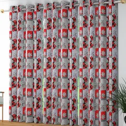 Lunar Days Grey & Red Floral Room Darkening Long Door Curtain-25