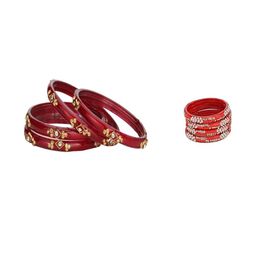 SOMIL Women Set Of 2 Orange & Red Glass Artificial Stones Bangles-image-12
