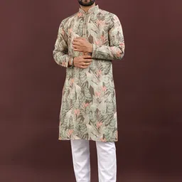 Zurika Fashion Floral Printed Linen Mandarin Collar Stright Kurta-picture-25