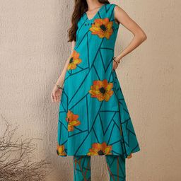 Indo Era Green Printed A-Line Co-OrdsSet-picture-41
