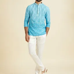 Manyavar Men Woven Design Mandarin Collar Cotton SHort Kurta-picture-45