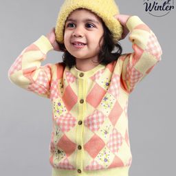Babyoye Cotton Full Sleeves Front Open Floral Embroidered Sweater - Yellow-image-33