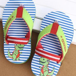 Cute Walk by Babyhug Casual Slip On Stripes Flip Flops with Dino Print - Green-image-95
