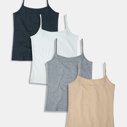 SillySally Pack Of 4 Solid Camisoles - Black Grey Blue Beige-image-88