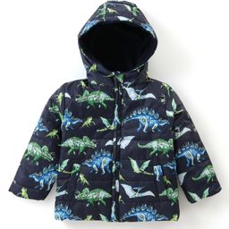 Babyhug Full Sleeves Hooded Padded Quilted Jacket Dino Print -  Navy Blue-image-23