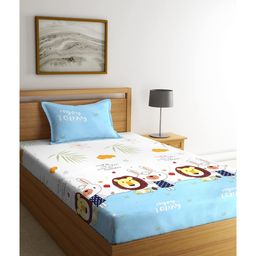 RRC Super Soft Brushed Microfiber Cotton Cartoon Print Single Bedsheet With 1 Pillow Cover  Light  Blue-12