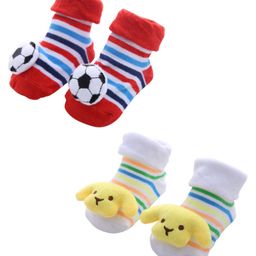 Mumslap Pack Of 2 Football & Animal Detailed Anti Skid Socks - Red And Yellow-image-44