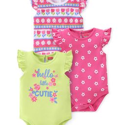 Babyhug 100% Cotton Knit Sleeveless with Frill Detailing Onesie Pack of 3 Text & Floral Print - Mutlicolour-image-49