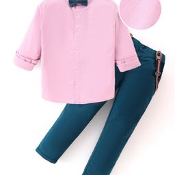 Mark & Mia Full Sleeves Solid Color Party Shirt & Trouser Set with Suspender & Bow - Multicolor-image-68