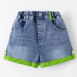 Kookie Kids Denim Shorts with Green Border - Blue-image-93