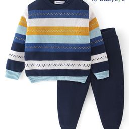 Babyoye  100% Cotton Knit Full Sleeves Striped Sweater Set with Heart Design - Multicolour-image-37