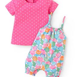 Babyhug Cotton Knit Dungaree and Half Sleeves T-Shirt Set with Polka Dot  Print - Multicolour-image-96