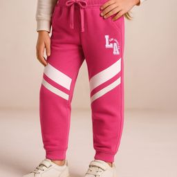 Babyhug Cotton Knit Full Length Lounge Pants With Text Print - Dark Pink-image-94