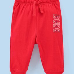 Doreme Single Jersey Knit Full Length Lounge Pant with Text Print - Red-picture-10