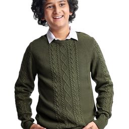 Pine Kids Full Sleeves Cable Knit Pullover - Olive Green-picture-27