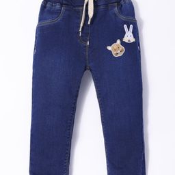 Little Kangaroos Denim Full Length Jeans with Animal Patch - Dark Blue-image-93