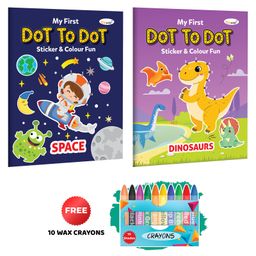 My first Dot to Dot Sticker & Colour Fun - Space and Dinosaurs with 10 Wax Crayons : Kids Colouring book, Kids Educational Coloring Book, Children Sticker and Coloring Book| Combo of 2 Colouring Books-4