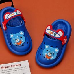 Yellow Bee Bear Applique Detailed Clogs - Blue-picture-45