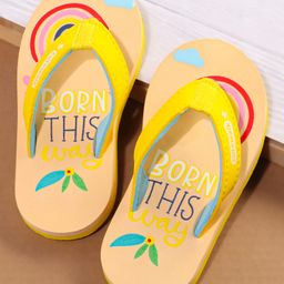Cute Walk by Babyhug Slip On Flip Flops with Born This Way Print - Yellow-image-55