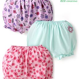 Babyoye Cotton Elastane Knit Bloomers With Floral Print Pack Of 3 - Purple Pink & Light Blue-16