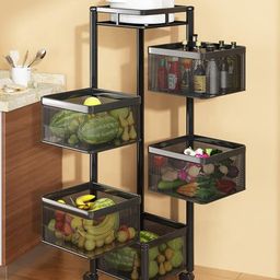 TEX-RO Kitchen Trolley with Wheels Kitchen Organizer Items & Storage Solutions for Square Kitchen Organizer & Kitchen Accessories Items Layer 5 - Black-image-22