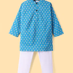 Teentaare Cotton Woven Full Sleeves Kurta Pyjama Set With Floral Print - Blue-picture-43