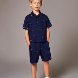Cherry Crumble By Nitt Hyman Cotton Half Sleeves Tigers Printed Coordinating Shirt & Shorts Set - Navy Blue-image-100