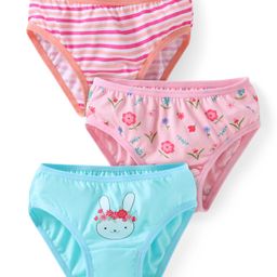 Babyhug 100% Cotton Knit Bunny & Floral Printed Panties Pack of 3 - Pink & Light Blue-image-71
