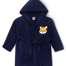 Babyhug Terry Knit Full Sleeves Hooded Bath Robe with Animal Patch - Navy Blue-image-50