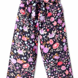 CrayonFlakes Floral Printed Belted Palazzo - Black-image-86