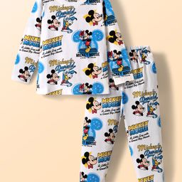 Babyhug Disney Single Jersey Knit Full Sleeves Co-ords Night Suit with Mickey & Friends Graphics - White-picture-39