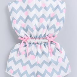 Snuggly MONKEY Poplin Sleeveless Chevron Printed & Bow Applique Detailed Jumpsuit - White-image-52