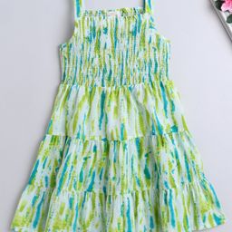 The Magic Wand Cotton Sleeveless Tie Dye Smocked Tiered Dress - Green-picture-20