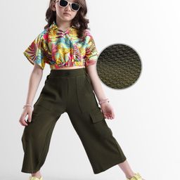 OLLINGTON ST. Woven Half Sleeves Top & Waffle Pant Set With Jungle Safari Theme Print - Olive Green-picture-22