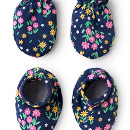 Babyhug 100% Cotton Interlock Knit Mittens & Booties Set with Floral Print - Navy Blue-image-52