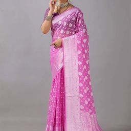 A.V.M. SILK MILLS Ethnic Motifs Woven Design Zari Saree-image-20