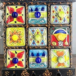DIWAM HANDICRAFTS Handmade Wooden Drawers Storage Box with 9 Ceramic Compartment-picture-12